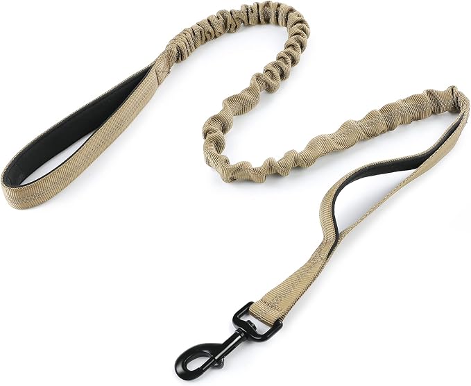 rabbitgoo Tactical Dog Leash, Heavy Duty Training Bungee Lead | Military Leash with 2 Padded Control Handles for Medium Large Dogs, No Pull for Shock Absorption, Reflective, Brown, 6FT by rabbitgoo