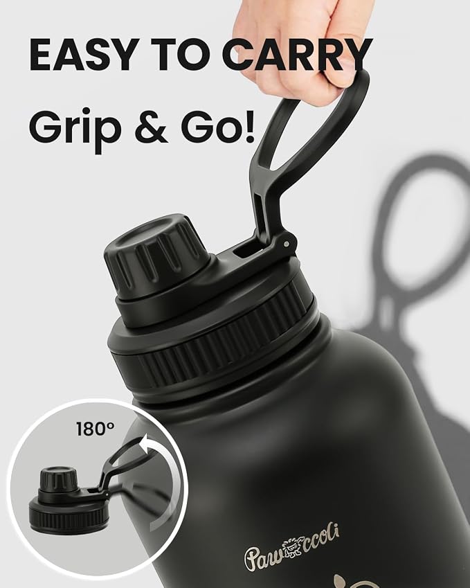 34oz Dog Water Bottle, Stainless Steel Dog Water Bottle Dispenser with Detachable Food & Water Bowls, Keeps Water Hot/Cold, for Walking, Hiking, Camping(Black) - Image 6