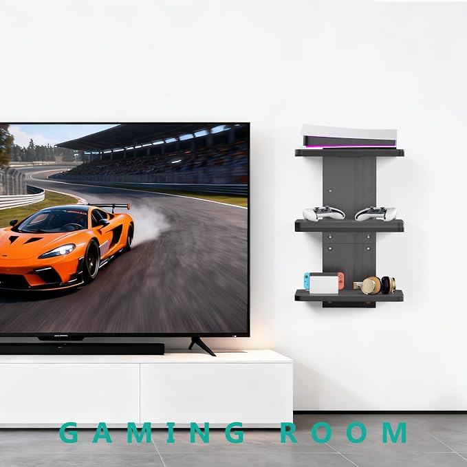 WALI Floating TV Projector Shelf, Holds Up to 22lbs, Black Floating Shelf for Under TV for DVD Players, Cable Boxes, Routers, Game Consoles, PlayStation Accessories (CS303NB), 3 Shelf - Image 6