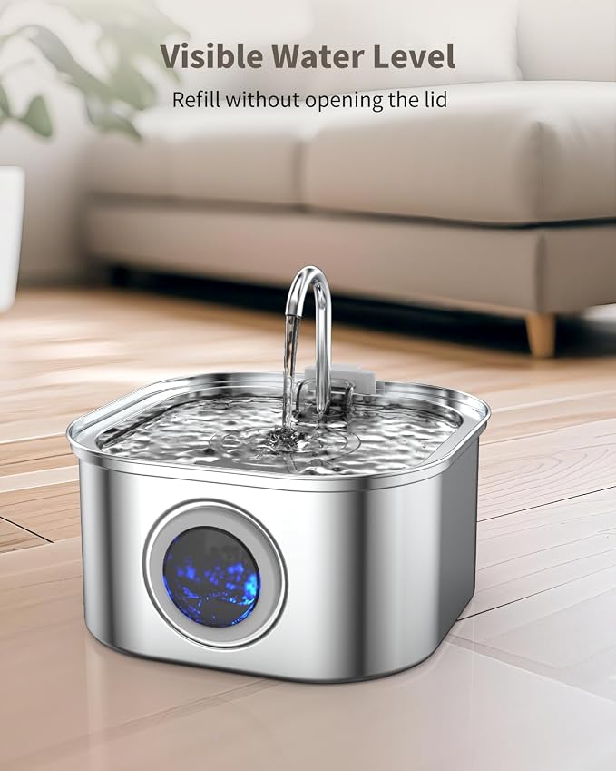 Stainless Steel Cat Water Fountain - 3.2L/108oz Cat Drinking Fountain | Quiet Cat Fountain for Indoor Cats and Small Dogs, Automatic Pet Water Dispenser Keeps Fresh Water - Image 5