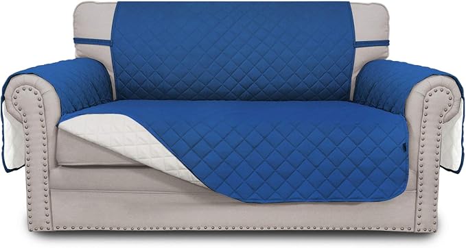 Easy-Going Reversible Couch Cover, 2 Cushion Sofa, Loveseat, Blue/Ivory | Machine Washable Slipcover For Dogs, Water Resistant Furniture Mat For Living Room, Non-Slip Sofa Cover, Pet Friendly by Easy-Going