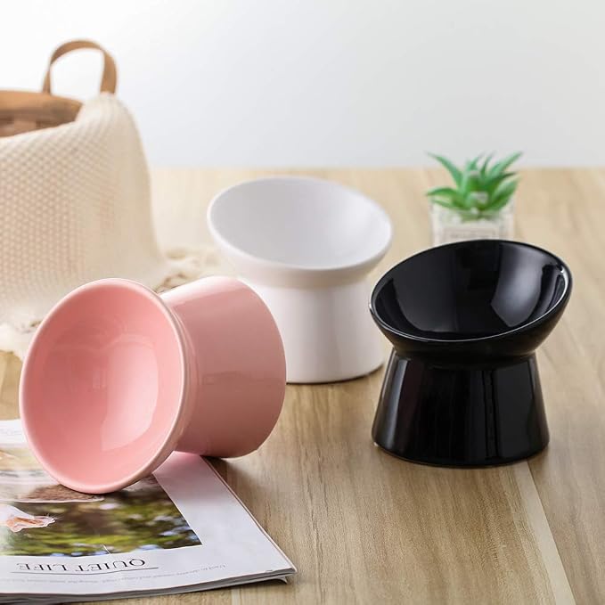 Pink Small Ceramic Raised Cat Bowls, Tilted Elevated Food or Water Bowls, Stress Free, Backflow Prevention, Dishwasher and Microwave Safe, Lead & Cadmium Free - Image 7