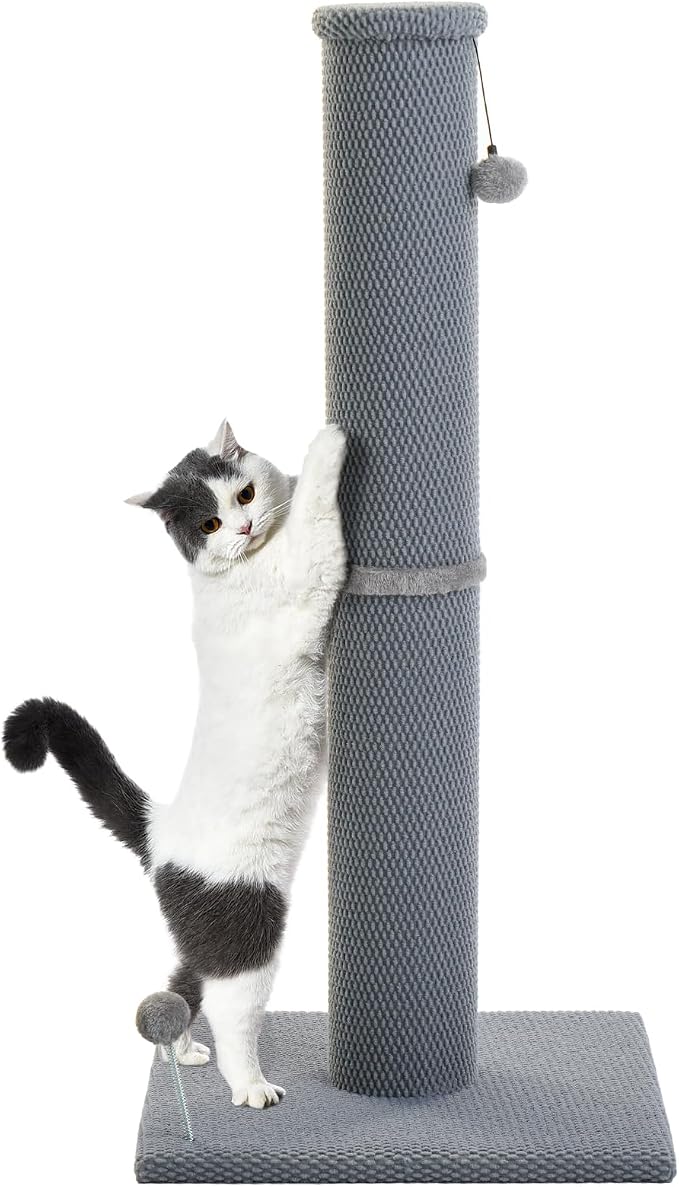 Cat Craft 41" Cat Scratching Post, Gray | Short Plush Fabric, Stable Wide Base, Replaceable Hanging Ball, Full Stretch Design by CatCraft