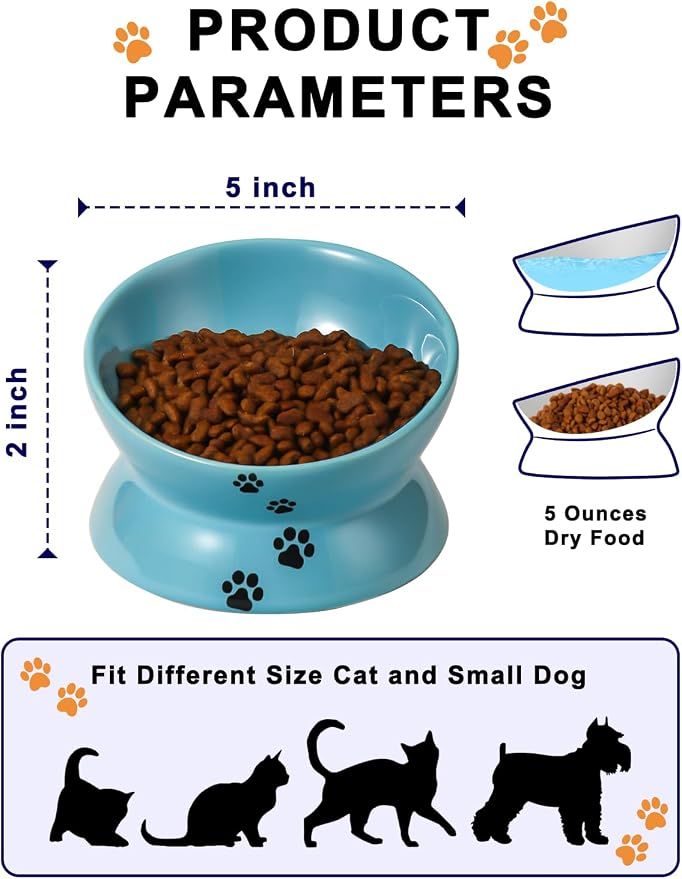 Y YHY Elevated Cat Food Bowl, Ceramic Raised Bowl, Tilt Angle Protects Cat's Spine, Anti Vomiting Dish, Backflow Prevention, Lake Blue - Image 3