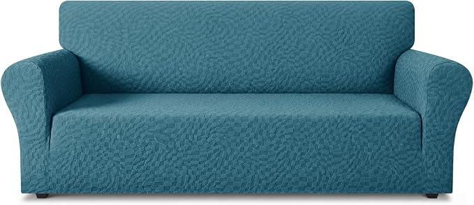 ZNSAYOTX 1 Piece Stretch Sofa Covers for 3 Cushion Couch (72"-90"), New Plaid Couch Cover with Non-Slip Buckle for Dog Pets, Ultimate Soft Cozy Washable Sofa Slipcover Form Fit Protector, Teal by ZNSAYOTX