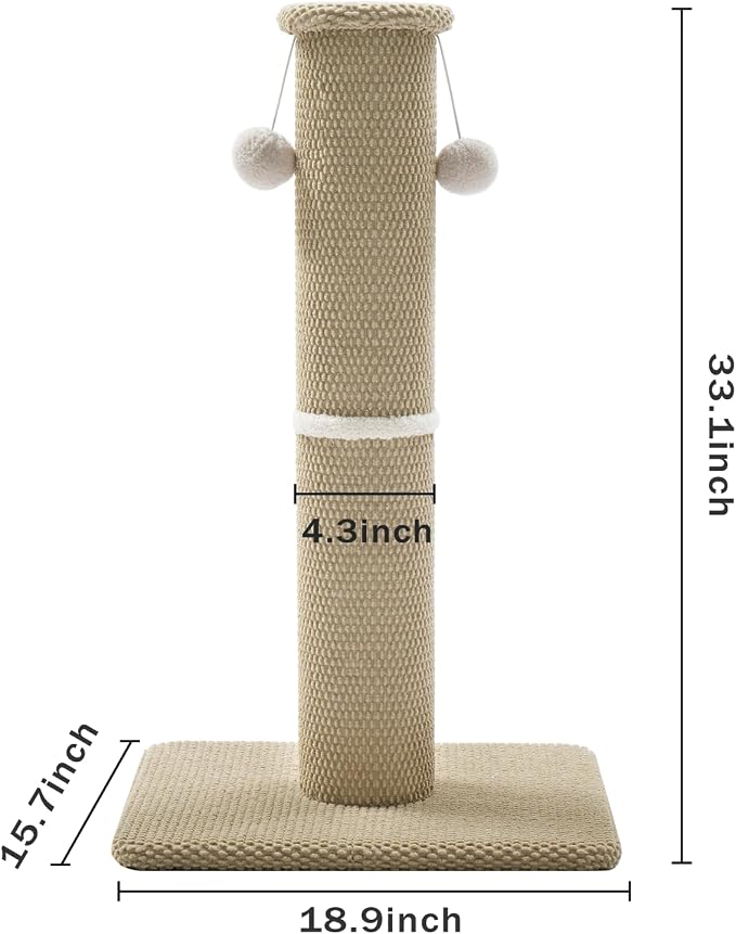 Made4Pets Tall Cat Scratching Post, Carpet Scratcher for Indoor Cats, 33" | Reach-and-Stretch Height, Wide Base, Hanging Balls for Play, Easy Assembly with Tools, For Adult and Larger Cats, Beige - Image 6