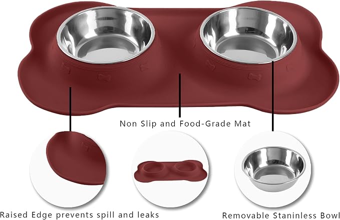 Hubulk Pet Dog Bowls 2 Stainless Steel Dog Bowl with No Spill Non-Skid Silicone Mat + Pet Food Scoop Water and Food Feeder Bowls for Feeding Small Medium Large Dogs Cats Puppies (Large, Burgundy) - Image 3
