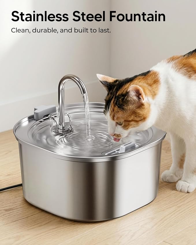 PEKTACO Cat Water Fountain, 3.2L Pet Drinking Fountain with 3 Filters | Stainless steel cat drinking fountain, dishwasher safe, with triple filtration, quiet pump, faucet for cats and small pets - Image 5