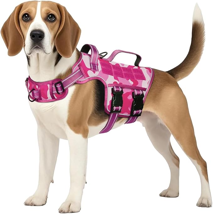 Dog Harness Medium Sized Dog, No Pull Dog Vest with Molle System | Tactical, Easy Control With Handle, Breathable Soft Padded, Adjustable, Reflective, No Choke for Walking, Pink Camo Medium by Runfido