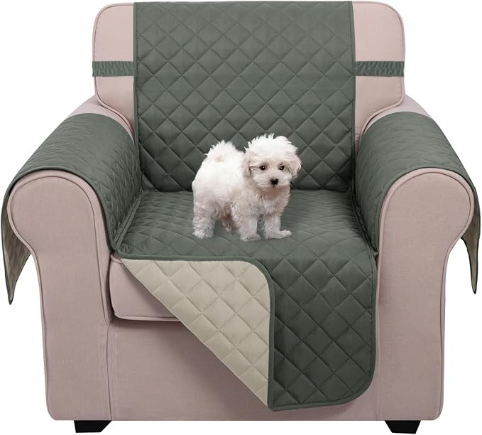 U-NICE HOME Reversible Recliner Chair Covers, Grey/Beige | 23''Armchair Cover for dogs Washable, Pet Friendly, Elastic Straps, Water Repellent, Diamond Quilted by U-NICEHOME