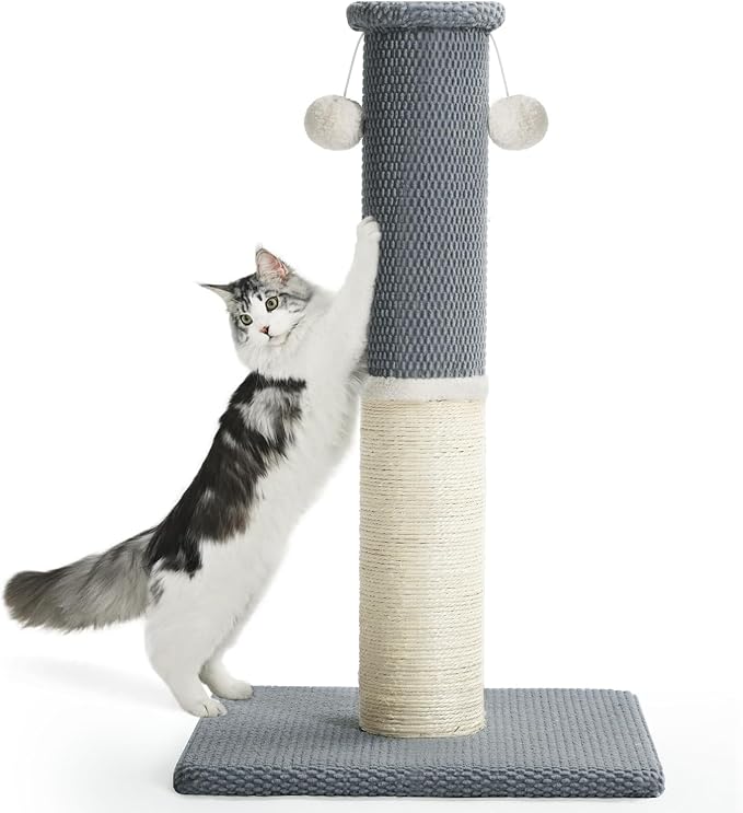 Made4Pets Tall Cat Scratching Post with Sisal & Carpet for Indoor Cats, 33" | Cat Scratcher with Wide Stable Base, Interactive Hanging Toys, Ideal for Adult Cats, Large Breeds and Full-Body Stretching by Made4Pets