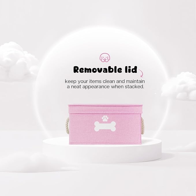 Dog Toy Basket with Lid, Dog Basket for Toys, Dogs Toy Box with Cotton Rope Handles, Collapsible Storage Bins for Pet Toys, Dogs Storage Organizer, Pink - Image 3