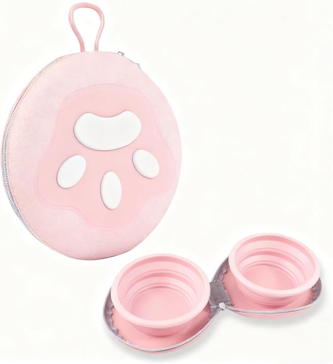 Zegcohjave Collapsible Dog Bowls, 2-in-1 Silicone Portable Dog Food and Water Bowl, Travel Pet Bowls for Dogs & Cats, Ideal for Camping, Hiking and Outdoor Adventures(Pink) by Unknown