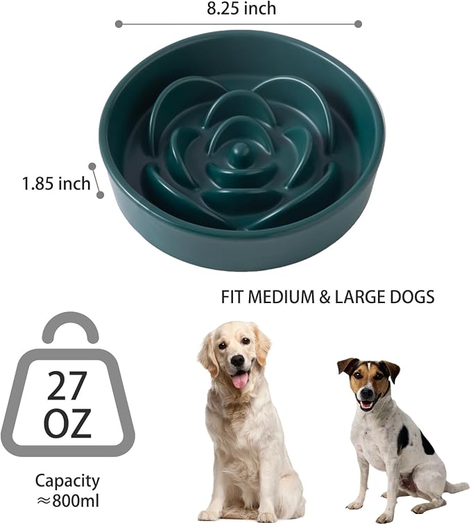 8.25'' Ceramic Slow Feeder Dog Bowls - Petal Shape Modern Dog Food Dish for Medium and Large Breeds, Puzzle Maze Bowl to Slow Down Eating, Anti-Gulping, Dishwasher & Microwave Safe, Green - Image 3