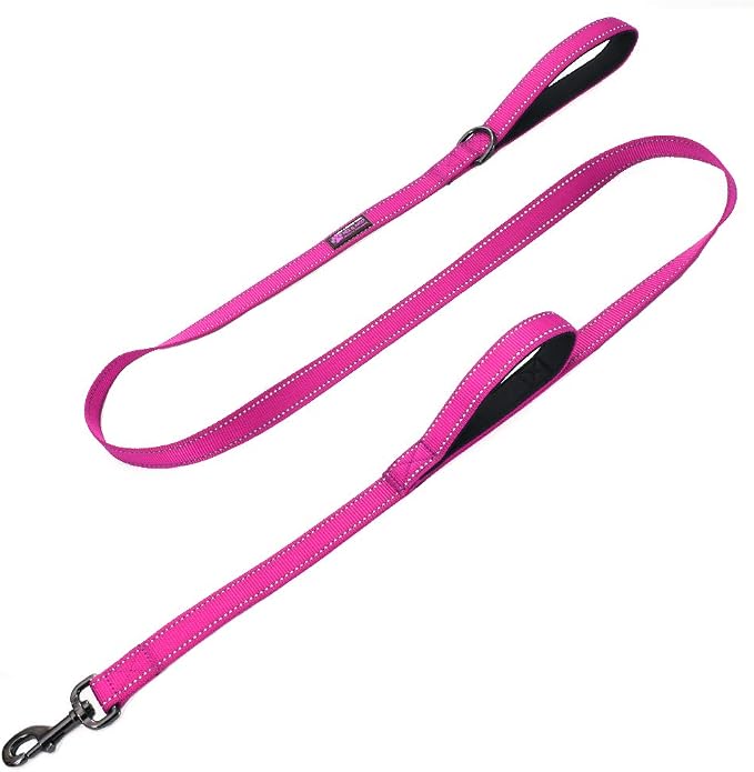 Max and Neo Double Handle Traffic Dog Leash - Reflective, Donates to Dog Rescue (Pink, 6 FT) by MaxandNeo