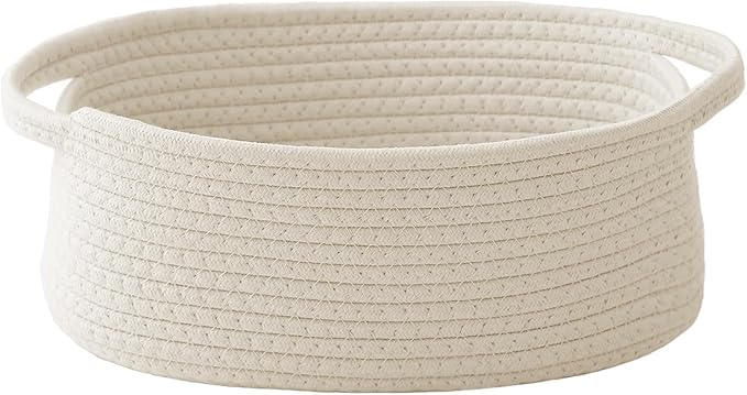 JMvicyroam Small Woven Basket, Empty Gift Basket, White/1 Pack | Small Gift Basket, Cotton Rope, 12 x 8 x 6 in, Handles, Includes Ribbon and Bag, Birthday Gift Basket by JMvicyroam