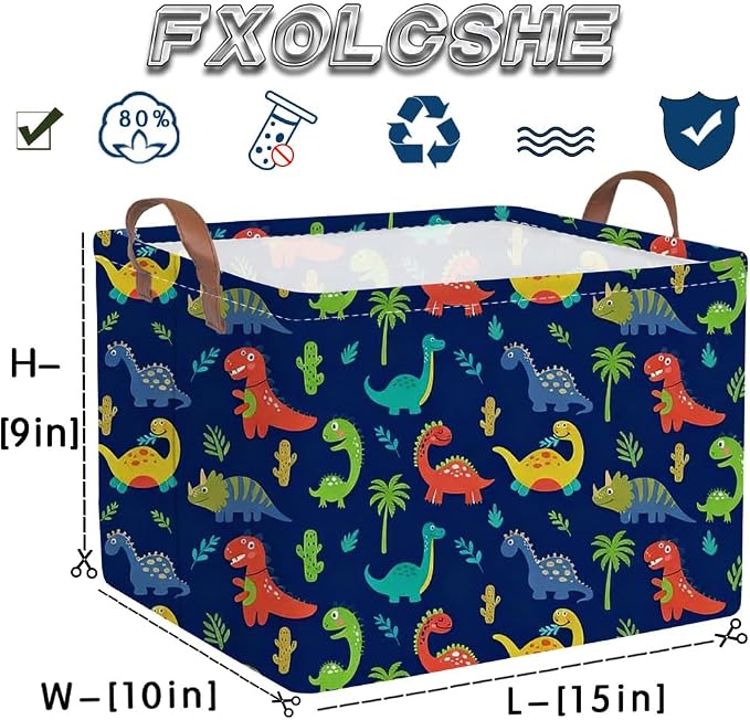 FXOLCSHE Halloween Dinosaur Basket for Kids,Nursery Hamper,Waterproof folding laundry basket,Dinosaur Gift Baskets Empty,Baby Laundry Hamper,Dinosaurs Room decor(Blue Dinosaurs) - Image 7