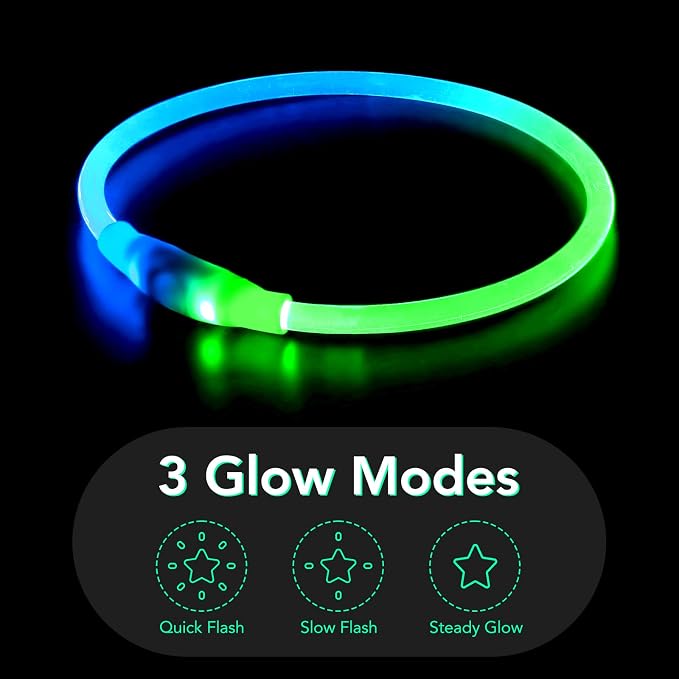 Colaseeme Light Up Dog Collar, USB Rechargeable Glow Necklace, Green+Blue | Waterproof IP67, Cut-to-Fit TPU, 360° Night Safety, Pet Visibility Light, Camping & Walking, Fits Small-Large Dogs - Image 2