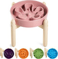 LE TAUCI Ceramic Slow Feed Dog Bowls, Elevated for Small and Medium Breed Dogs, Anti-Gulping Pet Feeding Dishes, Flower Pink, 1.5 Cups by LETAUCI