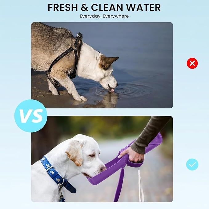 Portable Dog Water Bottle for Walking – 19oz / 12oz Foldable Pet Water Dispenser for Puppies, Medium & Large Dogs – Leak Proof Travel Water Bowl for Small Animals Dog Accessories (12OZ Purple) - Image 6
