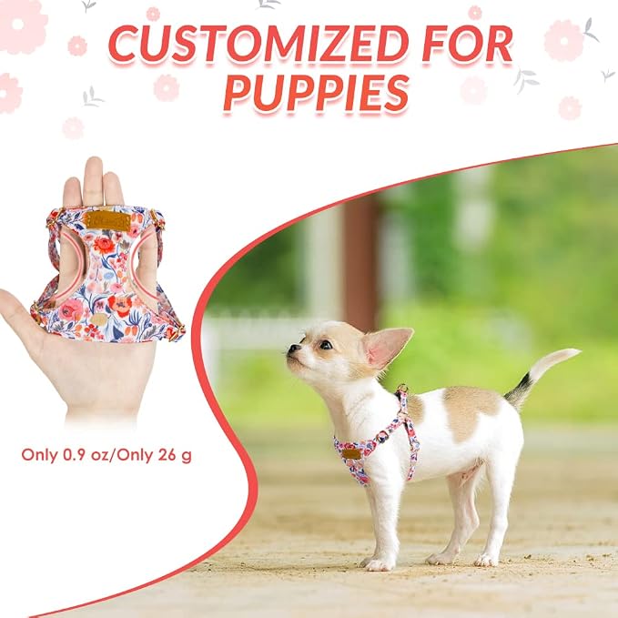 SlowTon No Pull Dog Harness with Leash for Small Medium Dogs, Flower S | Floral Pattern, Step-in, Lightweight, Easy Put On and Off, No Choke, Soft Cotton and Suede for Daily Walking - Image 2