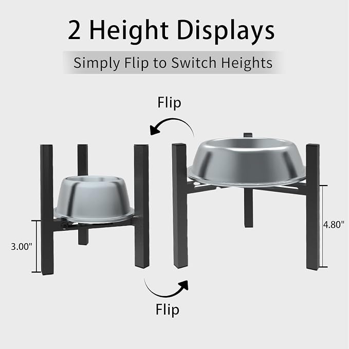 Elevated Cat Bowl Stand Good for Senior Cats Digestion Arthritis Relief - Adjustable Metal Feeder Riser, Fits 5.1-7.45” Round Bowls (No Bowls)（Black） - Image 2