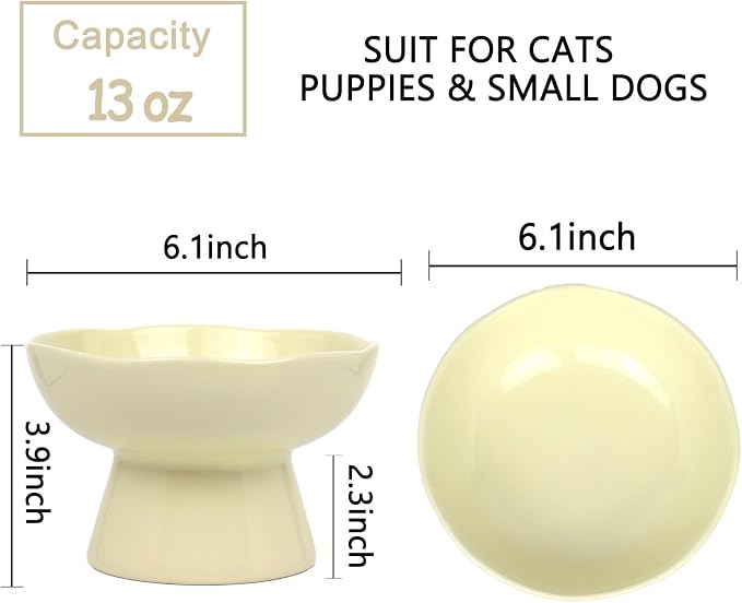 6.1" Wide 1.57" Deep Elevated Cat Bowls, Ceramic Water Bowls for Flat Faced Cats,Cat Feeder,Stress Free,Protect Cat’s Spine,Cream - Image 2
