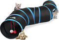 Pawaboo Cat Tunnel Tube S-Shaped, 25x97cm, Blue | Extensible Collapsible, Interactive Toy Maze, With Balls and Bells, For Kitten Kitty Rabbit Small Animal by Pawaboo