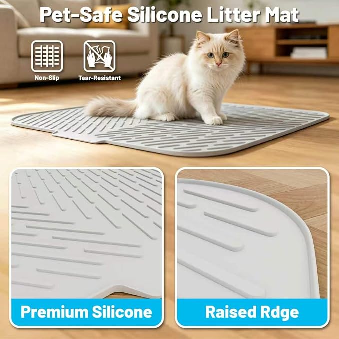 35"x27" Extra Large Silicone Cat Litter Mat for Multi-Cat Homes | Soft Silicone Material, Traps Loose Litter, Waterproof Raised Edges, Stays in Place, Easy to Shake & Clean - Image 3