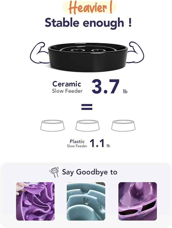 LE TAUCI Slow Feeder Dog Bowls Ceramic,3 Cups Slow Feeding Dog Bowl Medium Large Breed, Pet Bowl for Fast Eaters, Puzzle Pet Dishes,Skull Black - Image 4