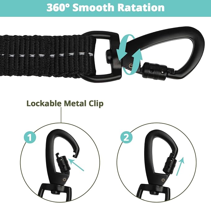jenico Long Dog Leash 10FT: Heavy Duty Rope Leashes for Dogs Training with Swivel Lockable Hook Reflective Threads Bungee and Padded Handle - Dog Lead for Large Small Medium Dogs Outside Walking - Image 3