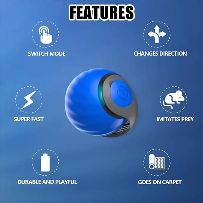 Speedy 2.0 Tail Interactive Cat Toys for Indoor Cats, Automatic Cat Toy with Tail, Electric Rolling Ball on Carpet,Cat Toys for Bored Indoor Adult Cats (Blue) - Image 5