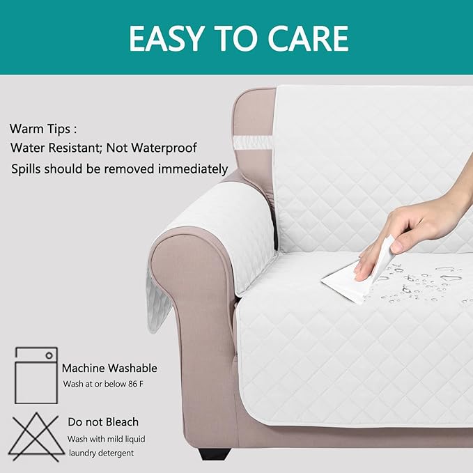 U-NICE HOME Reversible Recliner Chair Covers, White | 23''Armchair Cover for dogs Washable, Pet Friendly, Elastic Straps, Water Repellent, Diamond Quilted - Image 5