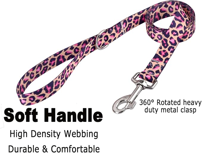 Mihqy Dog Collar and Leash Set, for Medium Dogs, Pink Leopard Set,M | with Fashion Patterns, Adjustable for Small Medium Large Dogs, Comfortable for Walks and Outdoor Hikes - Image 4