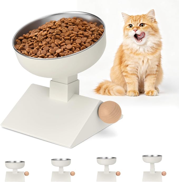 Elevated Cat Bowl, 4 Heights Stainless Steel Raised Stand | 18oz, adjustable height, whisker friendly, neck protect, food water bowls, indoor cats puppy, non slip, dishwasher by AOFANPET