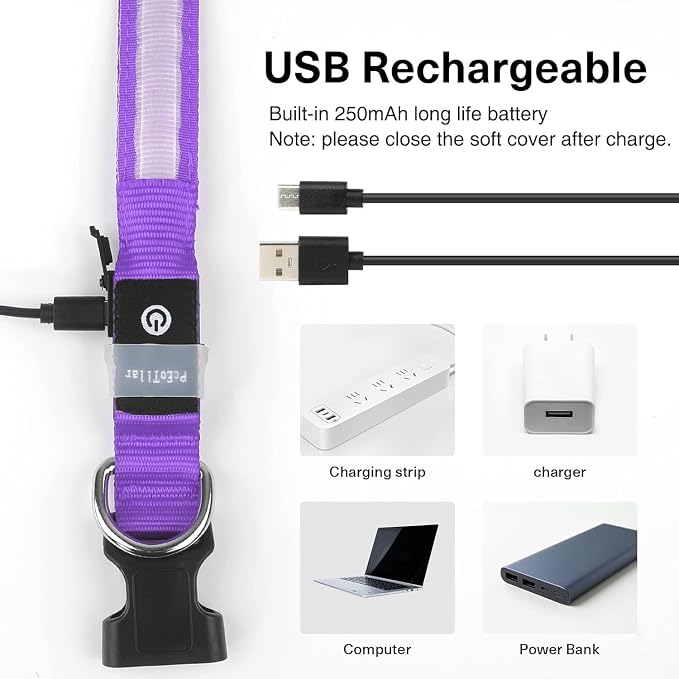 PcEoTllar Light up Dog Collar, for Night Walking, Adjustable, Purple, L | Colorful RGB Light, Waterproof, For Small Medium and Large Dogs, Durable Material, USB to Charge - Image 7