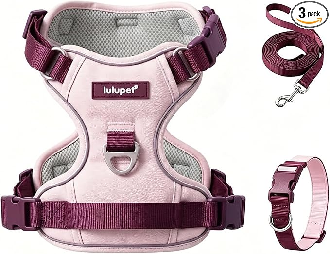 Dog Harness and Leash Set with Collar, No Pull Reflective Pet Vest Harness with Control Handle for Medium Large Dogs Walking and Training by LULUPET