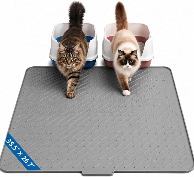 Extra Large Cat Litter Mat 35.5x26.7in Waterproof Silicone Litter Box Mat | Large coverage catches scattered litter, keeps floors clean, soft paw-friendly surface and quick cleanup for daily use by Unknown
