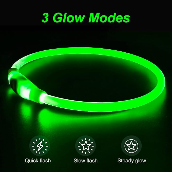 Light Up Dog Collar, USB Rechargeable, LED, Green | Cuttable TPU, Waterproof, Night Walking, Night Safety, Glow in the Dark, Small Medium Large Dogs, Camping, Outdoor - Image 3