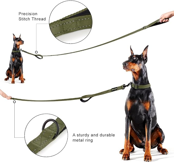Plutus Pet Double Handle Dog Leash, 5 FT Long, for Medium Large Dogs | Reflective Nylon, Soft Padded 2 Handles, Heavy Duty for Training, Dual Handle Lead, 5 FT x 1”, Ranger Green - Image 6