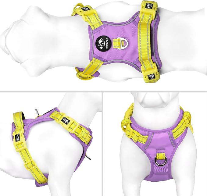 No Pull Dog Harness, Unique Colors Reflective Adjustable Dog Vest | with Soft Training Handle Metal Clips for Small Medium Large Dogs (Baby Purple Base & Yellow Straps,M) - Image 2