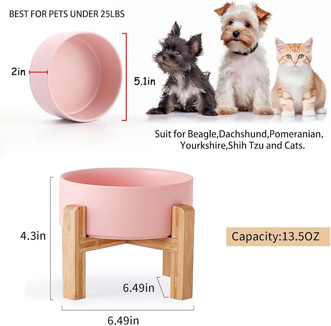 Petygooing PinkElevated/Raised Ceramic Dog Bowl for Small Breeds, Dog Food Water Dish with Stand,Pet Feeding Bowl with Anti Slip Rubber for Cats and Small Dogs Puppy 13.5 OZ (5.1In / 1.7 Cups) - Image 3