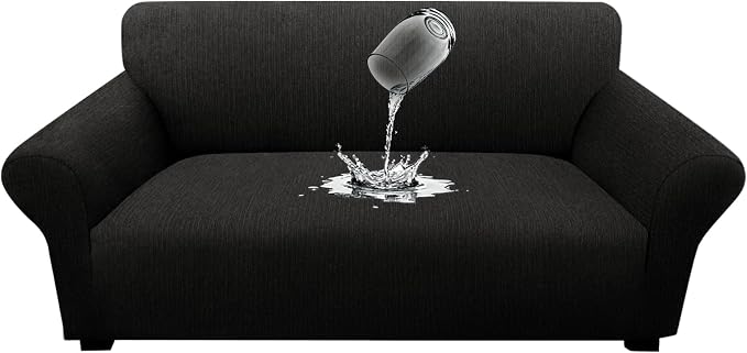 Waterproof Stretch Spandex Loveseat Couch Cover - Non-Slip Soft Sofa Slipcover with Elastic Bottom, Washable Leakproof Furniture Protector for Kids, Pets, Dogs & Cats (Loveseat, Black) by Unknown