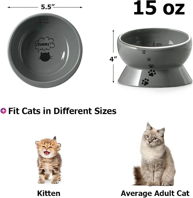 Y YHY Elevated Cat Food Bowl, Raised Pet Food and Water Bowl, Ceramic, 15oz - Image 5