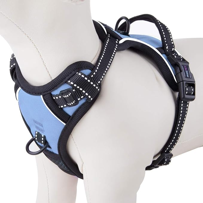 No Pull Dog Harness Reflective Adjustable with 2 Metal Leash Hooks | and Soft Training Handle [Over The Head Design](XL, Baby Blue) by PHOEPET