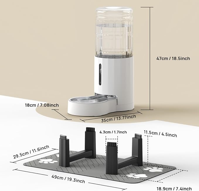 CZPET Elevated Dog Water Bowl Dispenser for Large Dogs (9.5L+Stand,White) | With Stainless Steel Bowl Gravity Waterer, Large Capacity and Drinking Area Noise-Free for Pets - Image 3