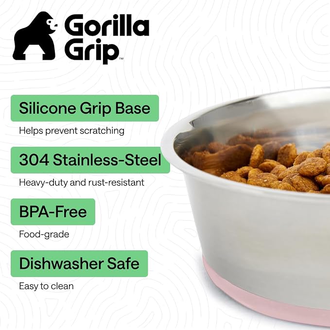 GORILLA GRIP Dog Bowls, Food Grade Stainless Steel, Set of 2, 4 Cup, Pink | 304 Stainless Steel Pet Feeding Bowls Hold 32 fl oz Each, Dishwasher Safe, Rust Resistant, BPA Free Rubber Base - Image 2