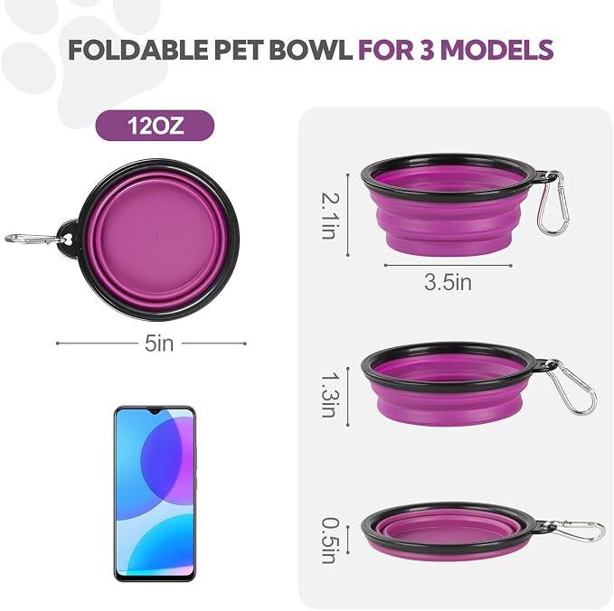 Collapsible Dog Bowl for Travel,2-Pack 12oz Pet Portable Water Food Bowls | Silicone Pet Foldable Bowl with 2 Carabiner Clips, Travel Water Bowl, Food Dishes Bowl, for Camping, Hiking, Walking - Image 3
