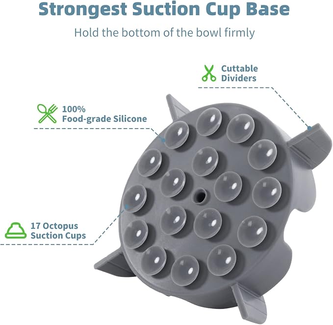 Jaoul Slow Feeder Insert for Small Dogs, Silicone Pet Feeder Accessory with Dividers & Suction Cups, Dishwasher Safe, 5x5 inches, Grey - Image 2