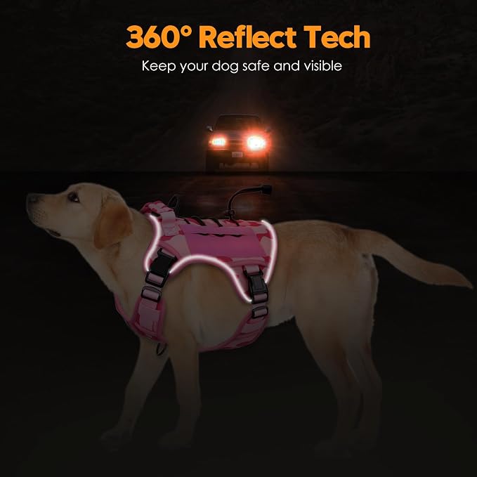Heavy-Duty Tactical Dog Harness for Large Dogs, No Pull Adjustable Reflective Pet Vest with Molle System, K9 Military-Grade Control for Service Training, Outdoor & 10+ Breeds, Pink Camo, X-Large - Image 5